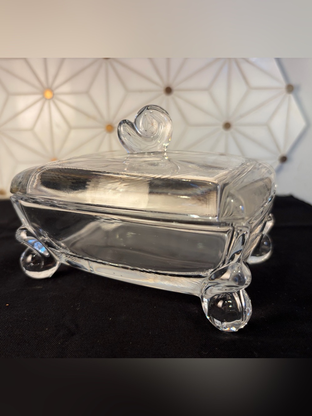 Vintage Heisey #1540 Lariat Crystal Cigarette Box & Lid Clear Glass 1940s